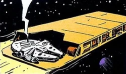 The Millennium Falcon stows away on an automated drone barge.