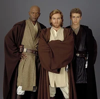 Jedi w 22 BBY: Mace Windu, Obi-Wan Kenobi oraz Anakin Skywalker
