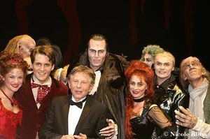 Cast members from the Berlin production of Tanz der Vampire, including Lucy Scherer (Sarah), Alexander Klaws (Alfred), Thomas Borchert (Graf von Krolock), Katja Berg (Magda), Haldor Laegreid (Herbert von Krolock) and Stephan Budenbender (Koukol) pose with Roman Polanski, who wrote, directed and starred in the film that inspired the musical.