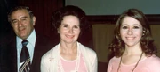 Jerry Siegel, with wife Joanne and daughter Laura in 1976.  Joanne and Laura Siegel filed a termination notice on Jerry Siegel's share of the copyright of Superman in 1999.