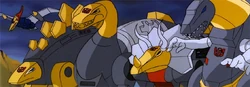 From left to right: Terrible Dactyl, Stego, Bronto Thunder, Tricero and Ghengis Rex, or: "We need Dinozord Power, now!"