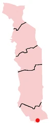 Map of Togo with Lome highlighted in red.