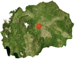 Map of Republic of Macedonia with Veles highlighted in red.