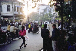 An intersection in Hanoi, Vietnam.