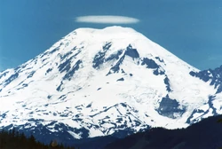Mount Rainier National Park with cap cloud.