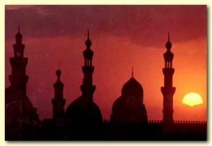 Minarets in Cairo, Egypt at sunset.