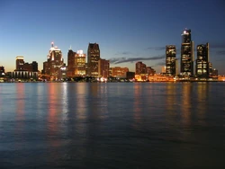 Skyline of Detroit, Michigan.