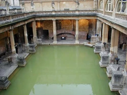 Roman Bath at the archaelogical site in Bath, England, United Kingdom.