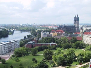 View of Magdeburg with the cathedral, from the tower of the Johanniskirche