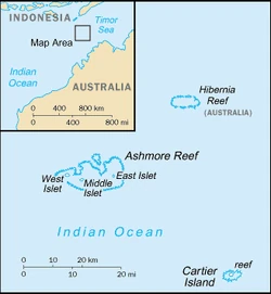 Map showing the location of the Ashmore and Cartier Islands.