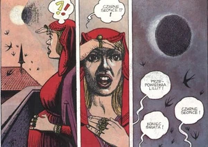 Renfri's mother witnessing the Black Sun eclipse in the Mniejsze zło graphic novel.