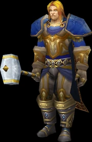 En efterligning av den unge Prins Arthas slik han ville sett ut med den vanlige menneskemodellen i World of Warcraft