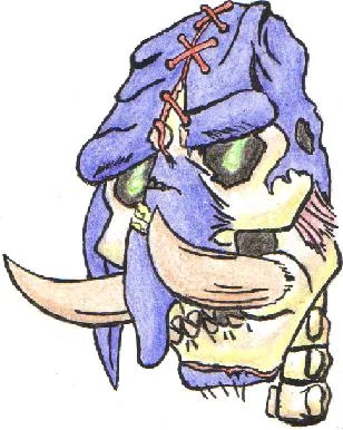 Onyx, the Undead Troll man, is smiling warmly.