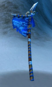 The Frostwolf Battle Standard has been planted into the snowy ground here.