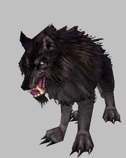 Sin'Belore, a black Dire Wolf.