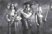 Center Duke Falrevere, to the right Commodore Jessi Falrevere and left Commodore Wallace Boltscrew.