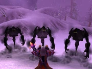 Three Cold Wraiths confront Kel'Thuzad in Northrend.