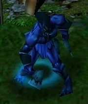 Dark troll as seen in Warcraft III. "The muscular, wiry humanoid stands almost 10 feet tall. It has a rich charcoal-colored skin and pointed features. Its pale yellow eyes glare as it slips out of shadows."