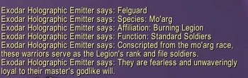 Text under the 'Felguard' hologram emitter on the Exodar