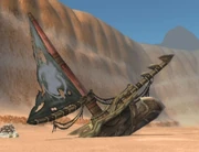 A wrecked sailing vessel in the northern region of The Shimmering Flats.
