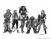 "Alliance Races" by Chris Metzen (RPG, 2003WRPG 39). High elf, half-elf, night-elf, dwarf, and human.