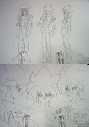 Valon's design incorporates multiple layers of clothing and a wide range of expressions. Depicted here is the duelist in "Doma Swordsman" regalia from front, side, and rear views and alongside views of his head from different angles.