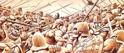 Artwork depicting the Knights of Hyrule fighting the armies of Ganon during the Imprisoning War