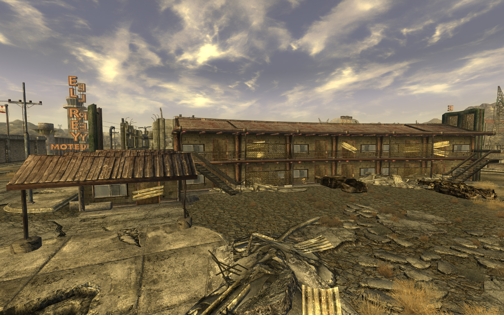 New vegas терминал. Мотель Эльрей Fallout New Vegas. Лагерь Маккарран фоллаут Нью Вегас. Fallout New Vegas монорельс. Мотель фоллаут.